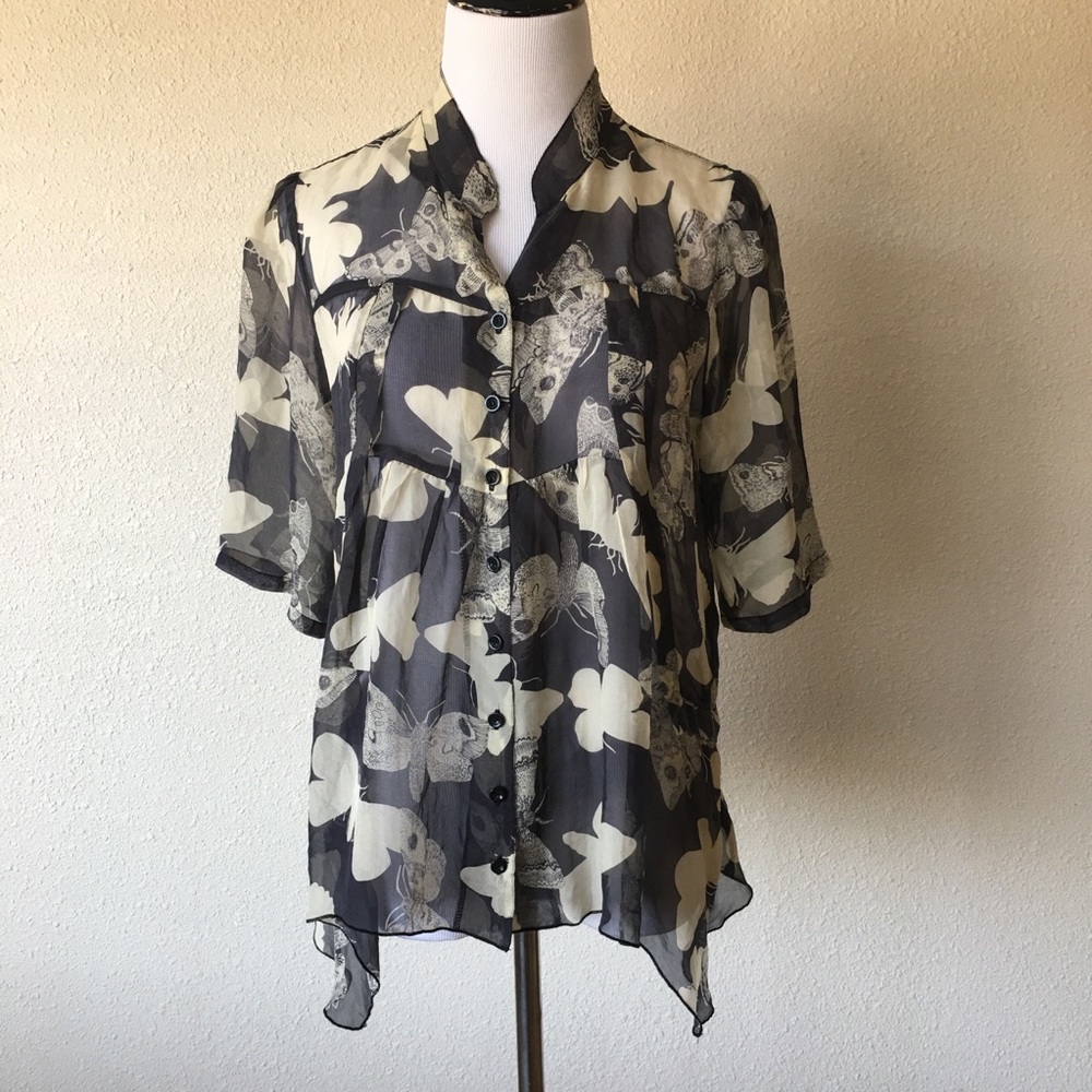 Johnny Was 4 Love & Liberty Silk Top Sz S gray